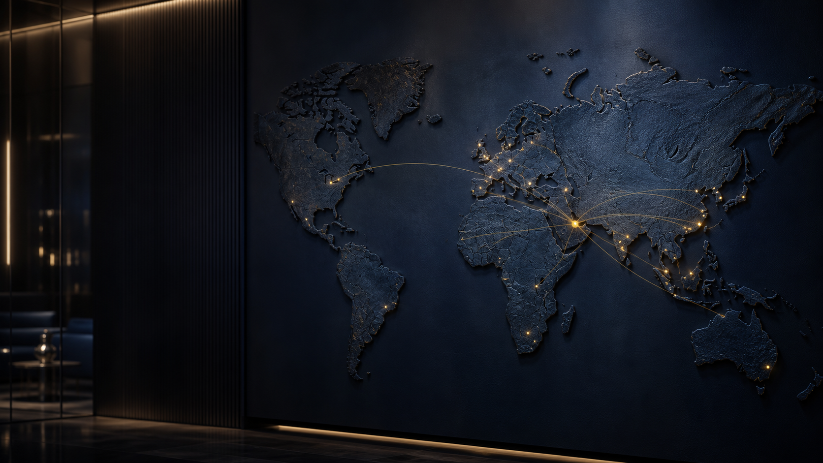 Sculptural world map representing international search